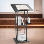 VEVOR Rednerpultständer Metall-Rednerpult (118 cm Höhe), gebogenes Stehpult mit breiter Lesefläche & offenem Ablagefach & Getränkehalter, für Klassenzimmer Hochzeiten Konferenzen Reden