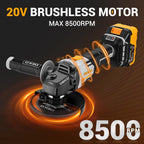 Akku-Winkelschleifer 20V Ø 125mm: DEKOPRO Schleifer mit 4.0Ah Akku, bürstenloser Motor, 8500RPM – inkl. 2 Schleif-, 1 Trennscheiben, 2 Schutzhauben, Akku & Ladegerät für Trennen Schleifen Polieren