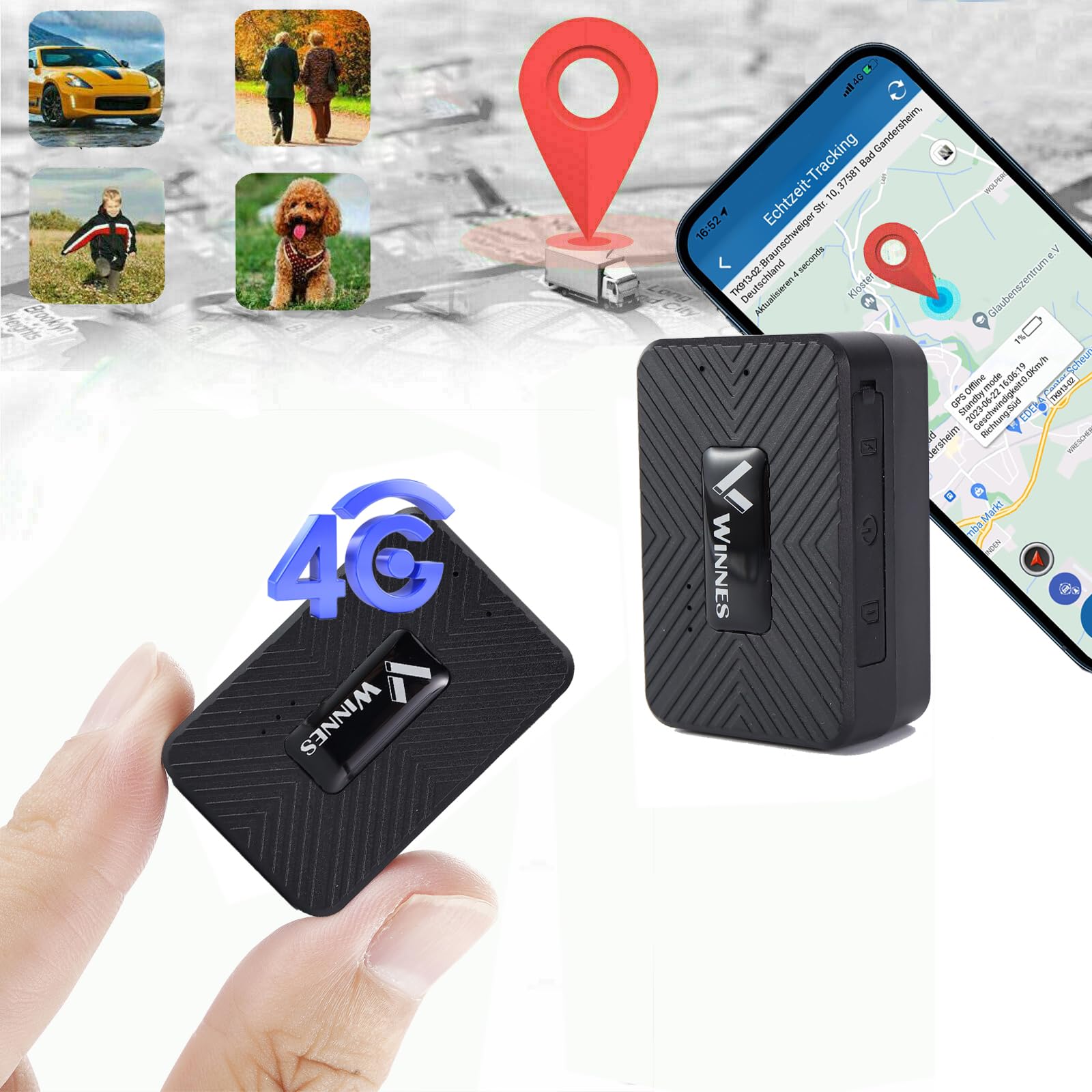 Mini GPS Tracker 4G 1500mAh Magnetischer kompakter GPS-Tracker Kinder wasserdicht Fahrzeug Ortung Auto Echtzeit Tracking mit App-Warnungen kostenlose Web-App TK913