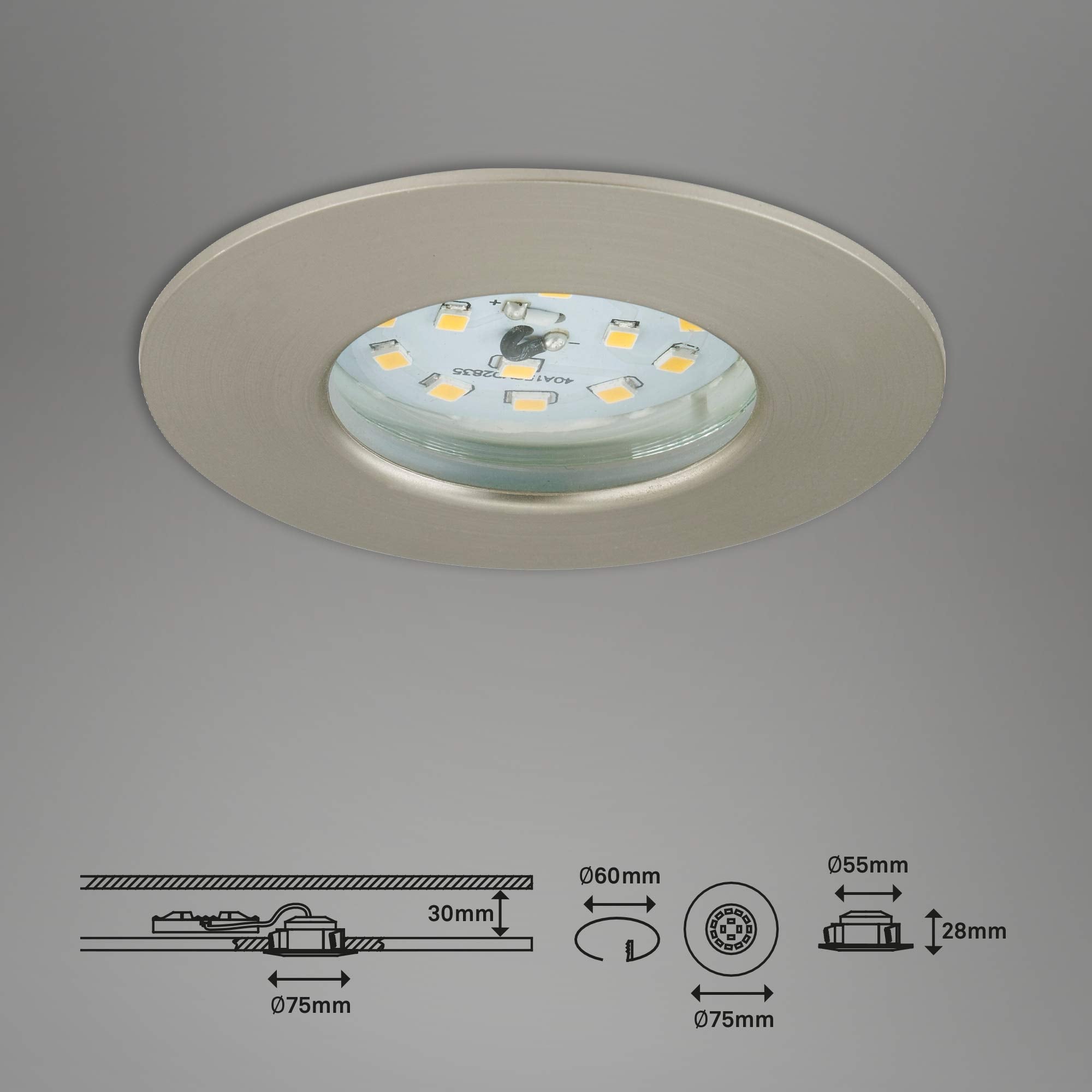 BRILONER LED Einbauleuchten Attach matt-nickel 3er Set Deckenspot Lampen