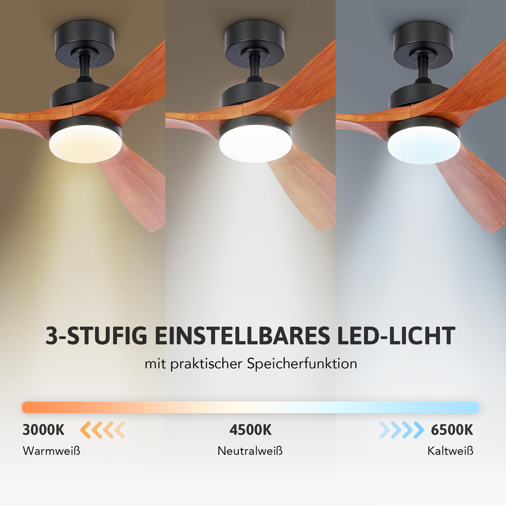 VONLUCE Deckenventilator mit Fernbedienung 52 Zoll Holz Ventilator LED-Leuchte Sommer&Winter-Betrieb Leiser DC-Motor für Innen und überdachten Außenbereich, Walnuss