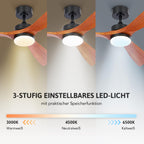 VONLUCE Deckenventilator mit Fernbedienung 52 Zoll Holz Ventilator LED-Leuchte Sommer&Winter-Betrieb Leiser DC-Motor für Innen und überdachten Außenbereich, Walnuss