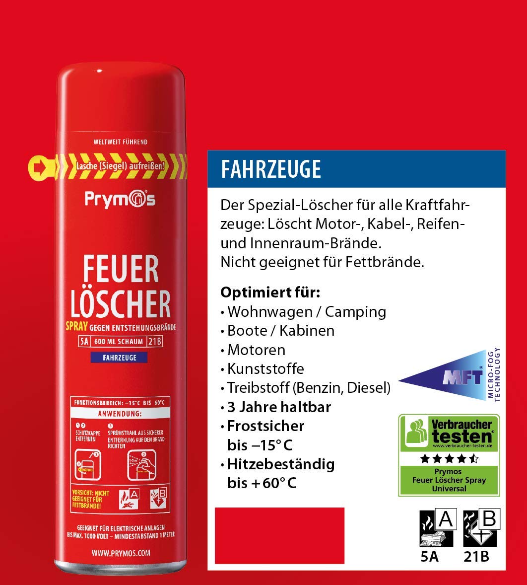 Prymos Feuerlöscher-Spray Fahrzeuge 5A/21B, Neutral, 600 ml (1er Pack)