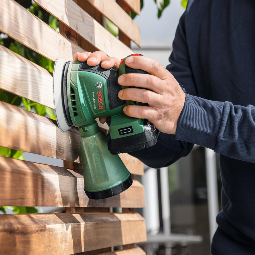 Bosch Akku-Exzenterschleifer UniversalOrbit 18V-20 (Schleifen von mittelgroßen bis großen Holzoberflächen sowie lasierten und lackierten Oberflächen; Durchmesser: 125 mm; 18 Volt System; ohne Akku)