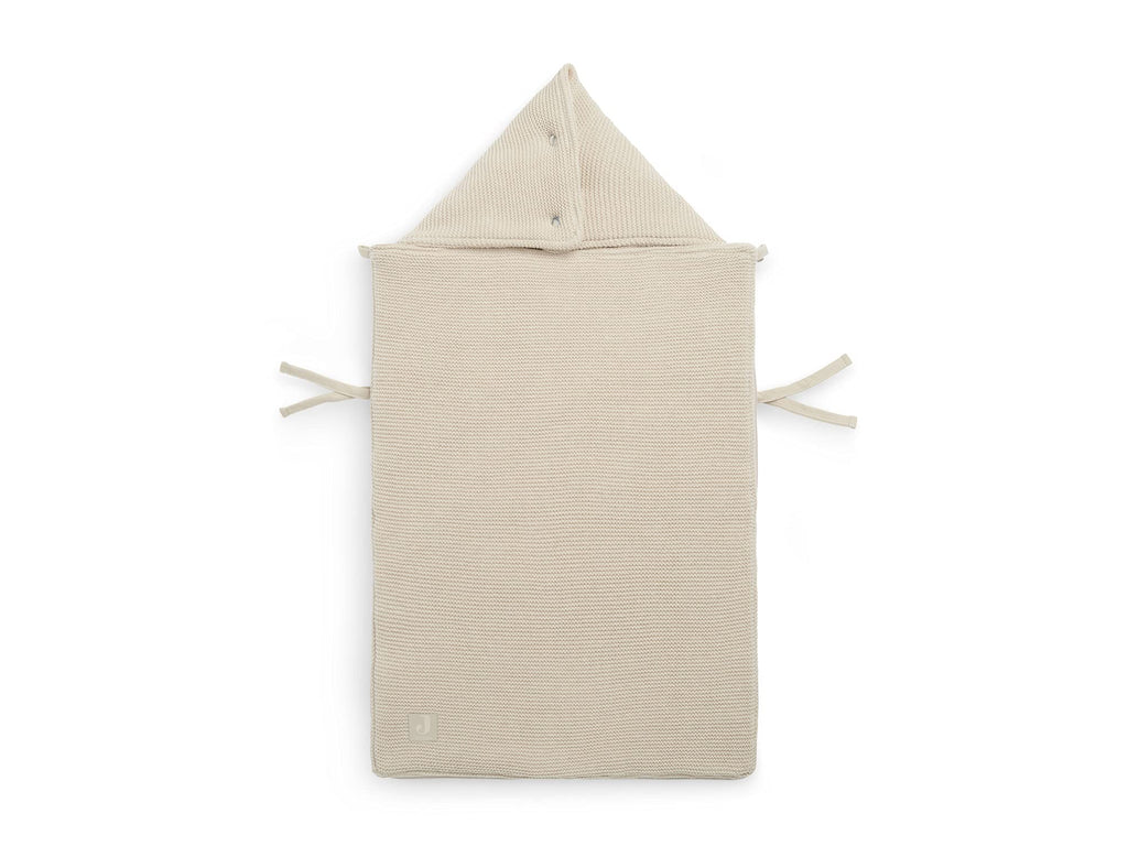 Jollein Fußsack Basic Knit Nougat - Für Babyschale Kinderautositz Gruppe 0+ und Kinderwagen - Für 3-Punkt- und 5-Punkt-Gurt - Strickmuster und Fleece Futter - Beige