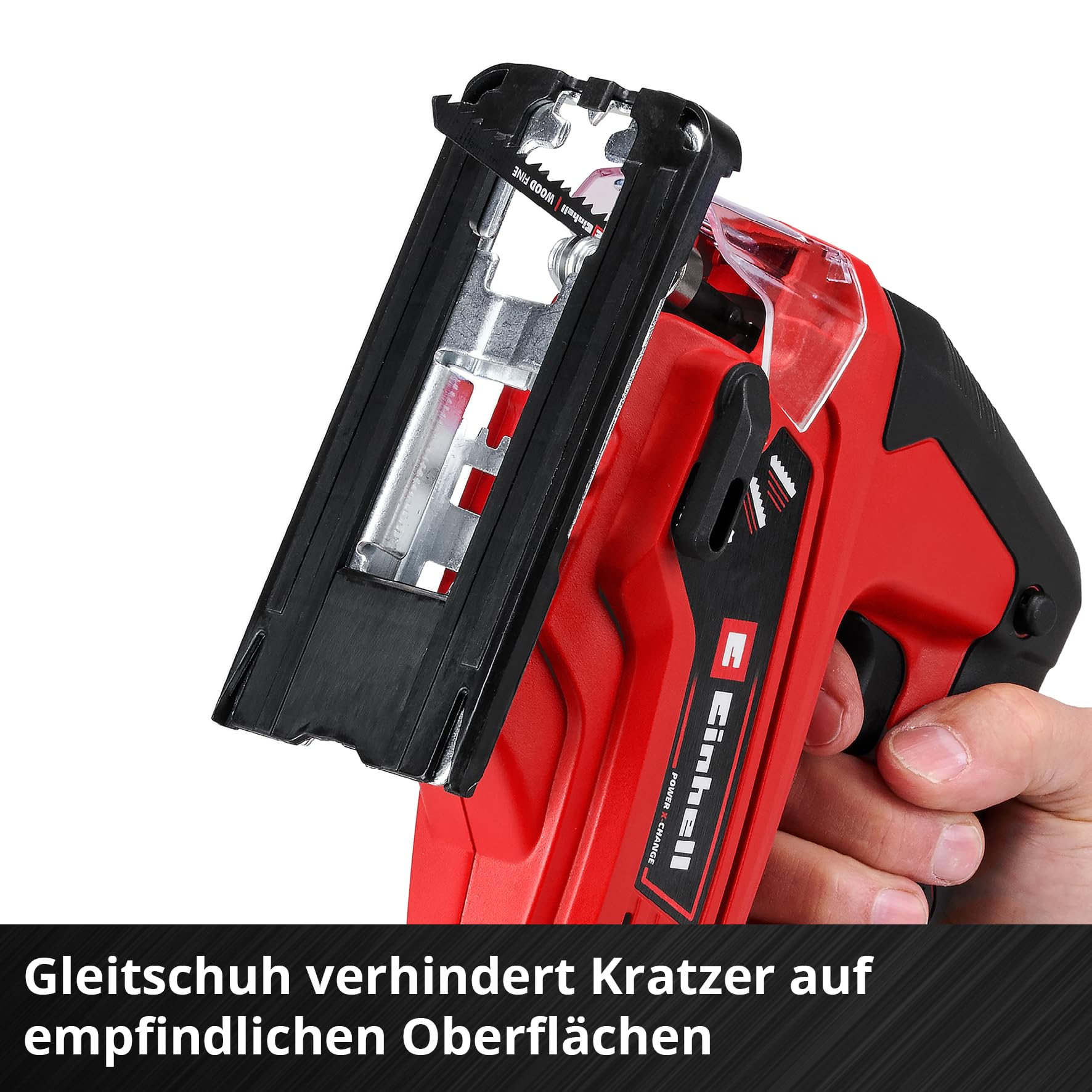Einhell Akku-Stichsäge TC-JS 18 Li Power X-Change (Li-Ion, 18V, 20 mm Hubhöhe, max. 45° Schrägschnitte, Pendelhubfunktion, werkzeuglose Sägeblattaufnahme, inkl. Sägeblatt, ohne Akku und Ladegerät)