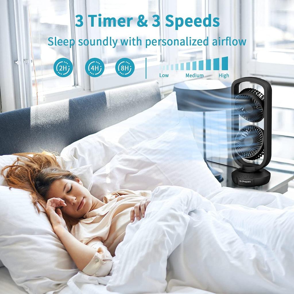 DR.PREPARE Tischventilator Klein Turmventilator 40cm Ventilator mit 3 Stufen, 105° Oszillation, 3 Timer Table Fan Tragbarer Ventilator für Schlafzimmer Büro Küchen
