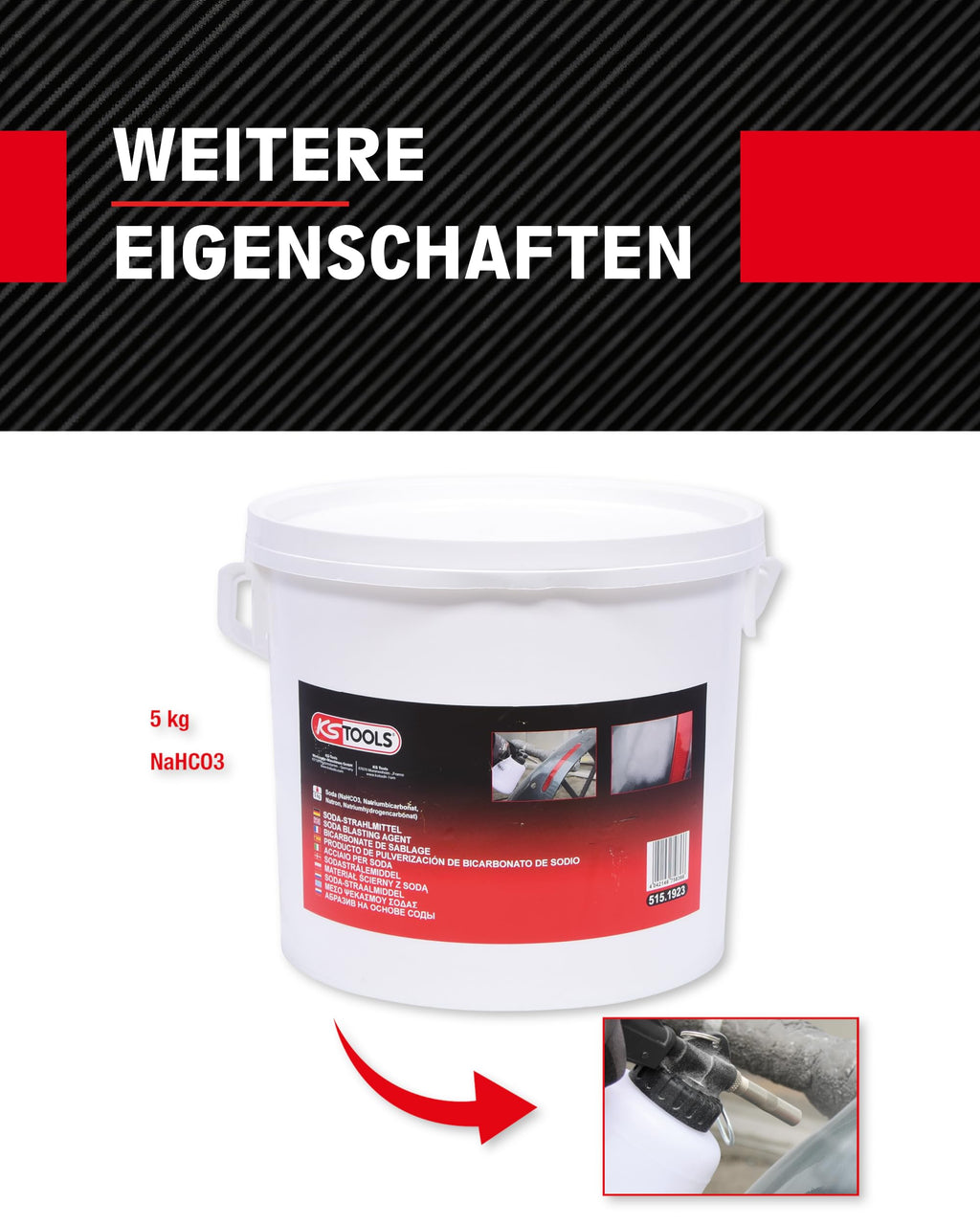 KS Tools Soda Strahlmittel 5 kg 515.1923 I < 0,5 mm Siebfraktion I Umweltfreundliches Reinigungsmittel mit Natron zum Reinigen und Entfernen von Farben oder Lacken