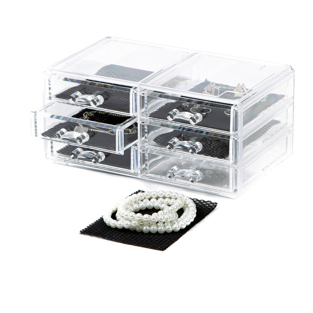 Compactor RAN6044 Make-up- und Schmuck-Aufbewahrungsbox mit 6 Schubladen, transparent, Polystyrol und Stoff, 23,8 x 15 x Höhe 11 cm