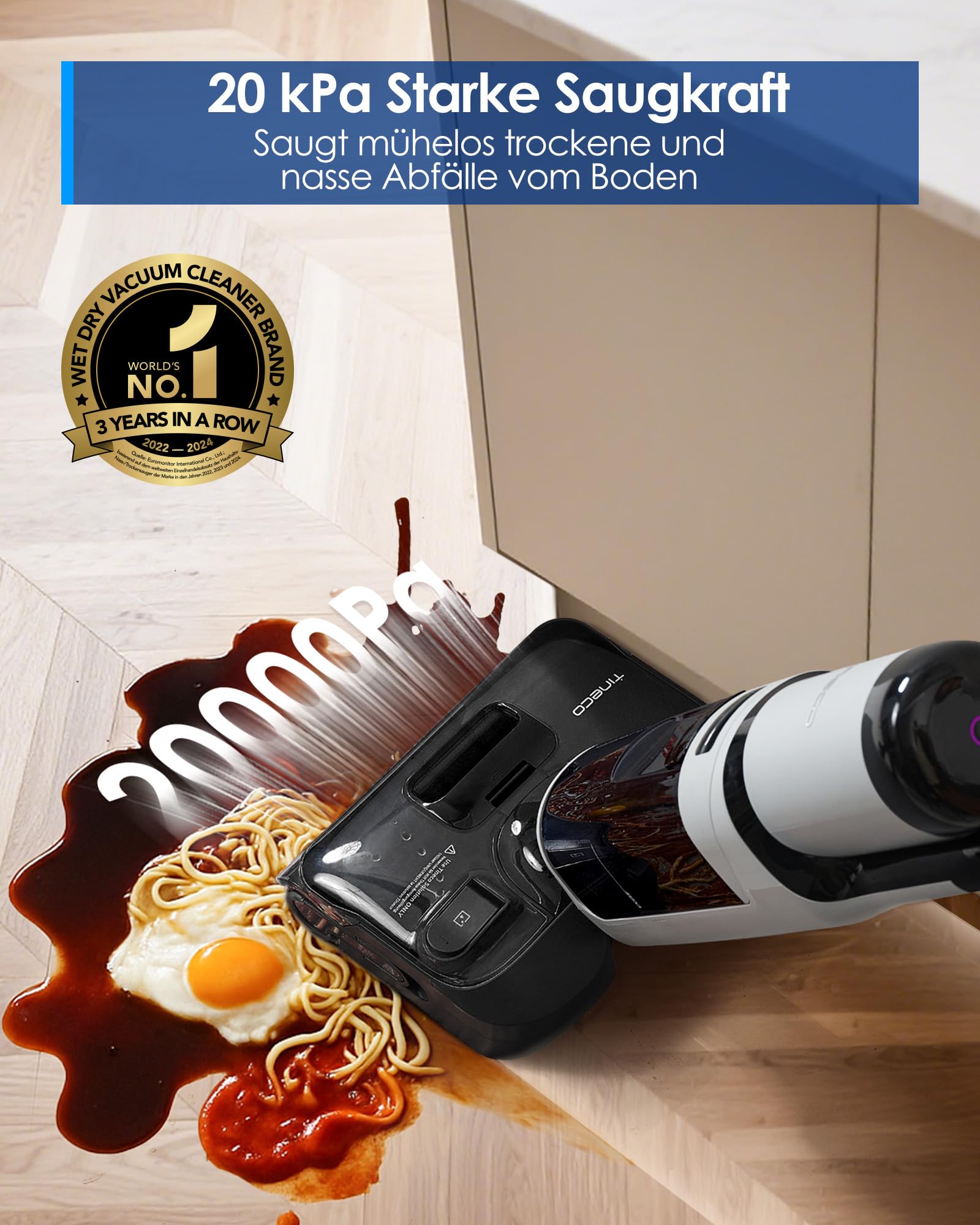 Tineco FLOOR ONE i5 Stretch Nass Trockensauger, 2‑in‑1 Saugen & Wischen, 180° Lay-Flat Waschsauger, 20kPa Saugkraft, Beidseitige Kantenreinigung, 30 Min Laufzeit, Anti-Tangle staubsauger für Tierhaare