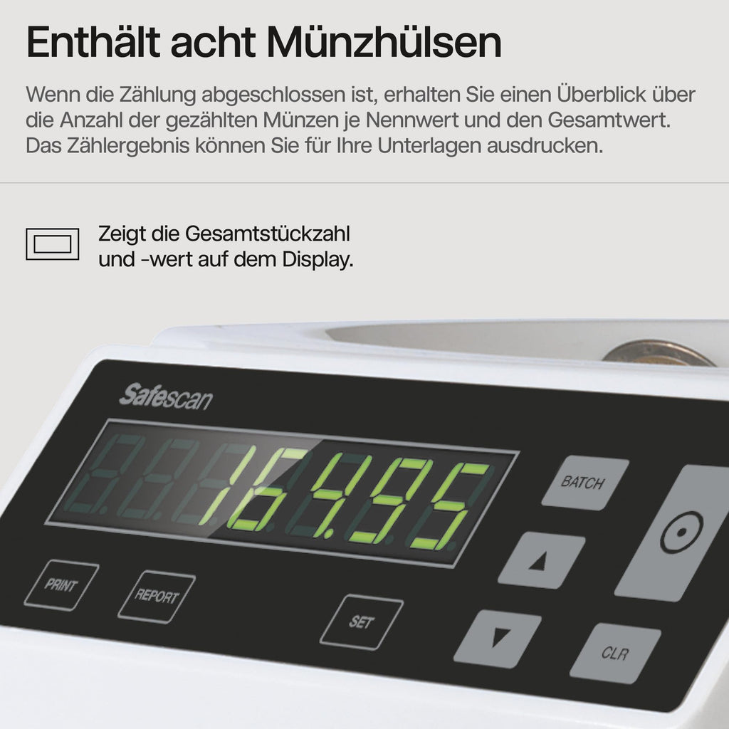 Safescan 1250 EUR Münzzähler, der gemischte EUR-Münzen schnell zählt und sortiert - Münzsortierer, sortiert Münzen nach Stückelung - Geldzählmaschine für das Zählen von Münzen