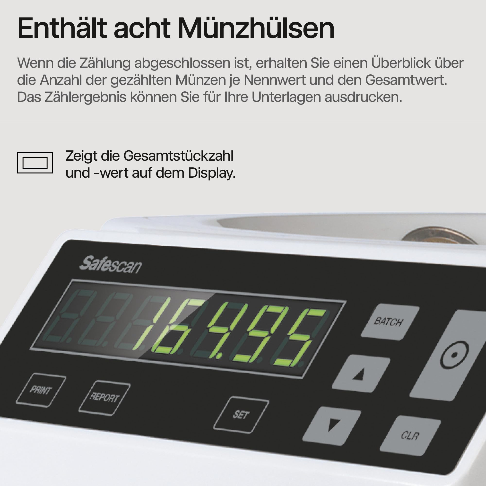 Safescan 1250 EUR Münzzähler, der gemischte EUR-Münzen schnell zählt und sortiert - Münzsortierer, sortiert Münzen nach Stückelung - Geldzählmaschine für das Zählen von Münzen