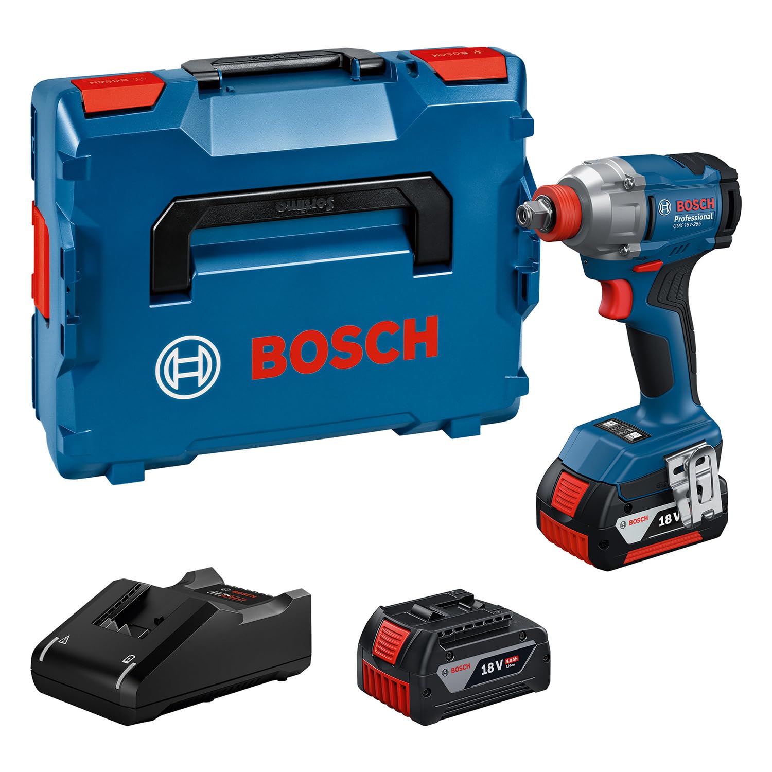 Bosch Professional 18V System Akku-Schlagschrauber GDX 18V-285 (inkl. 2x GBA 4.0Ah Akkus, GAL 18V-20 Ladegerät, L-BOXX)