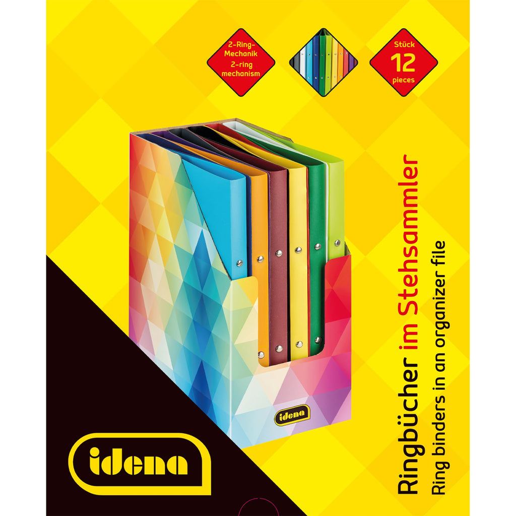 Idena 10426 - Ringbuch DIN A4, im 12er Set, 2-Ring-Mechanik mit 16 mm Durchmesser, 2 cm Rückenbreite, in 12 unterschiedlichen Farben, passend für ca. 30 Blatt mit 80 g/m²