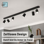 Lightbox Deckenlampe LED 6 flammig | Decken-Strahler mit schwenkbaren Spots | Lampe für Wohnzimmer, Küche oder Schlafzimmer (innen) | 6 x GU10 Fassung | aus Metall in Schwarz