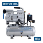 HYUNDAI Silent Kompressor SAC55751 | 6L Kessel, 8bar, ölfrei | 0.55kW / 0.75PS | Ansaugleistung 93 L/Min | klein, kompakt, tragbar | 59dB Luftkompressor leise, Flüster-Kompressor