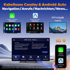 Volam Autoradio mit Wireless A-pple Carplay & Android Auto,9 Zoll IPS Touchscreen Tragbares Carplay Bildschirm mit Bluetooth 5.0,Digital Receiver mit Siri/Goog-le/Mirror Link/G-oogle/Siri/FM/AUX