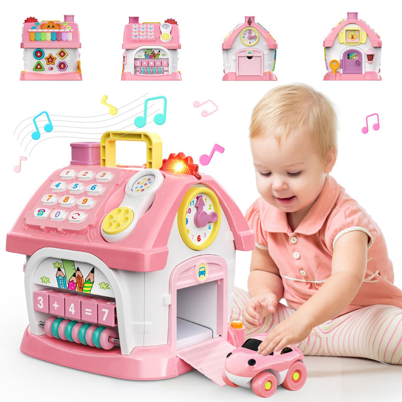 Spielzeug für 1 2 Jahre alte Mädchen: Montessori-Spielzeug für 1 Jahr alt, 6 in 1 Multi-Funktions-Haus Baby-Spielzeug mit Musik/Uhr/Licht/Telefon/Auto, Geburtstagsgeschenke für 1 2 Jahre alte Mädchen