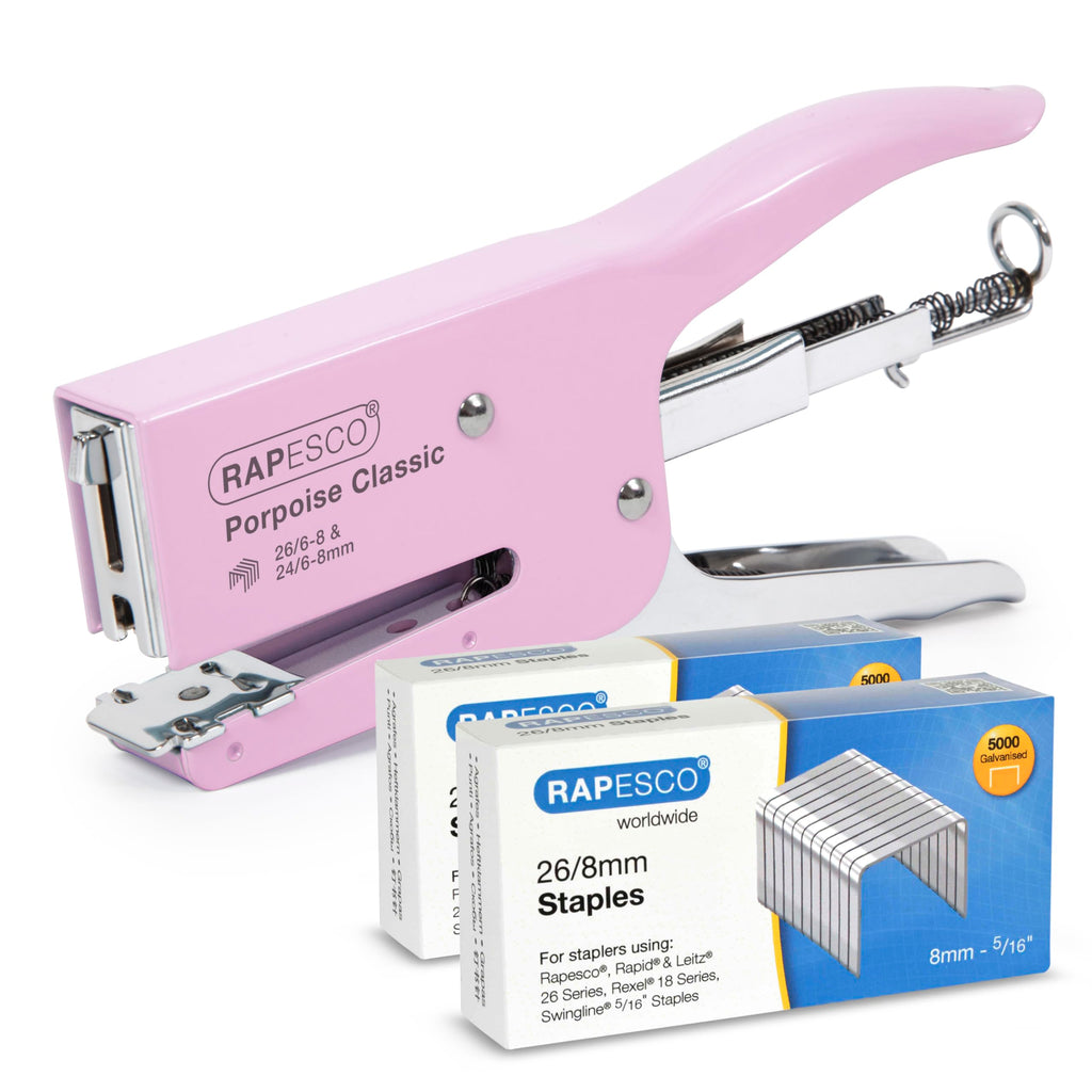 Rapesco 1356A Porpoise Classic Heftzange mit 10.000 Heftklammern des Typs 26/8 mm, 45 Blatt Kapazität, Rosa