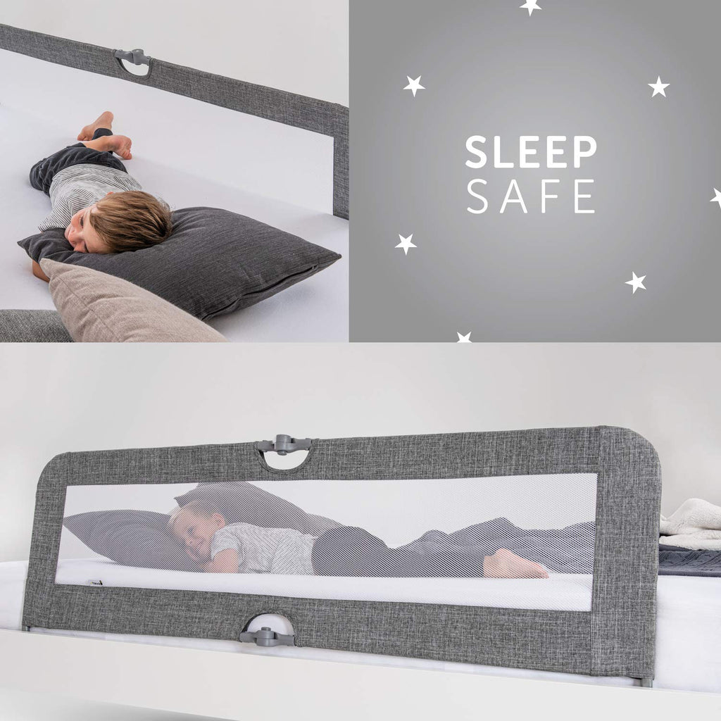 hauck Bettschuztgitter Sleep N Safe Plus XL für Kinder 18 Monate bis 5 Jahre, Großer Rausfallschutz Bett für Elternbett 150 x 50 x 44 cm, Faltbar, Tragbar, Bettgitter für Kleinkinder (Melange Grey)