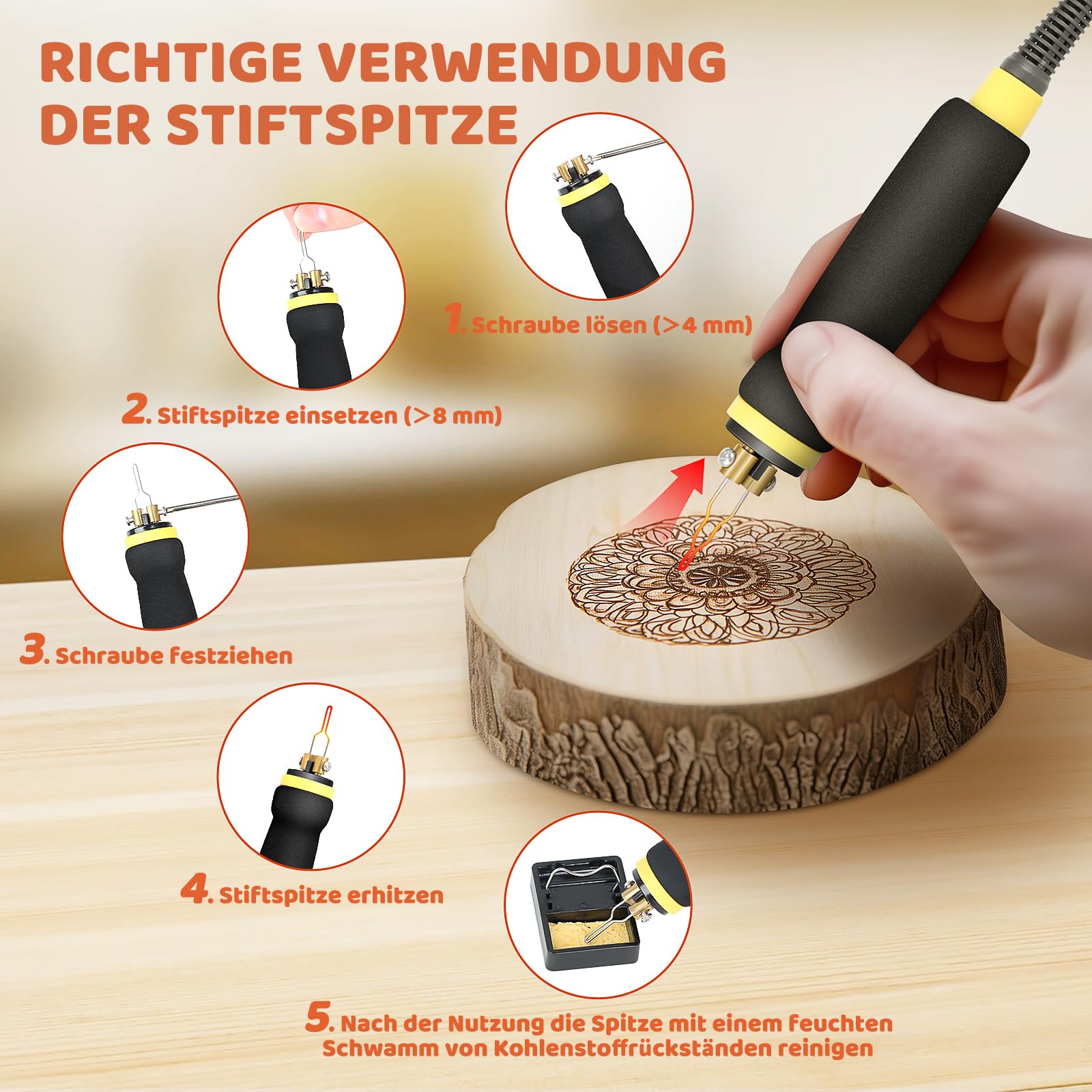 BURNNOVE Brandmalerei Set mit Digitalanzeige 100℃-750℃ Einstellbare Temperatur 21-teilig Spitzen Brandmalkolben für Holz, Leder und Kürbis Holzschnitt