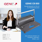 Genie CB 850 Stanz- & Spiralbindegerät | Bindemaschine bis DIN A4 | inkl. 75-teiligem Zubehör-Set | Ringbindung & Spiralbindung Set | Plastikbinderücken | Stanzmaschine mit 4-fach Locher | 350 Blatt