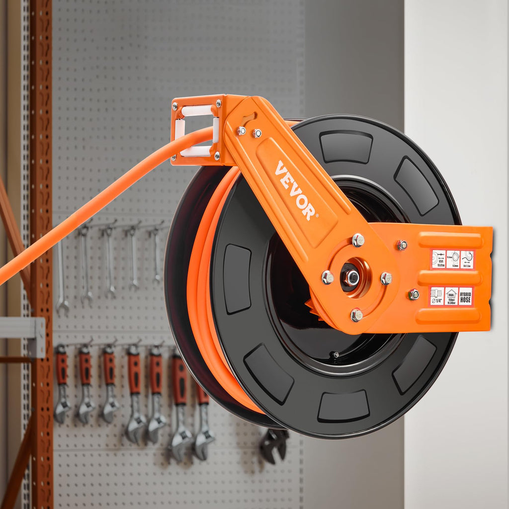 VEVOR Druckluftschlauch Schlauchtrommel, 9,52 mm x 19,81 m Hybrid-Luftschlauch, max. 300 PSI, Schlauchaufroller mit automatischem Aufrollen & Zuleitung, für Decken-/Wandmontage für Werkstatt & Garage