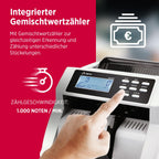 Olympia NC 560 Geldzählmaschine für Scheine | Gemischtwertzähler für unsortierte Banknoten | Banknotenzähler mit Falschgeld Prüfer | LCD Display | Geldscheinprüfgerät | 1000 Noten/Min | Geldzähler