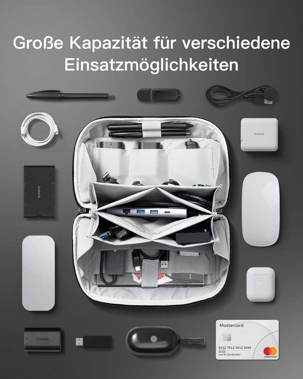 Inateck Elektronik Case, Spritzwassergeschützte Zubehörtasche, USB Kabel Gadget Organizer Tasche, Reisefreundlich