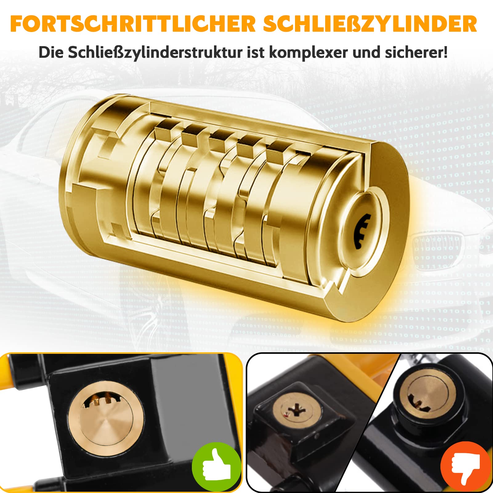 Tevlaphee Lenkradkralle, Lenkradschloss für Auto, Diebstahlsicherung auto, Strapazierfähig, Universelle Passform, PVC-Schutz, Verstellbar für Autos, SUVs, Wohnmobil, Wohnwagen, 3 Schlüssel(Gelb)