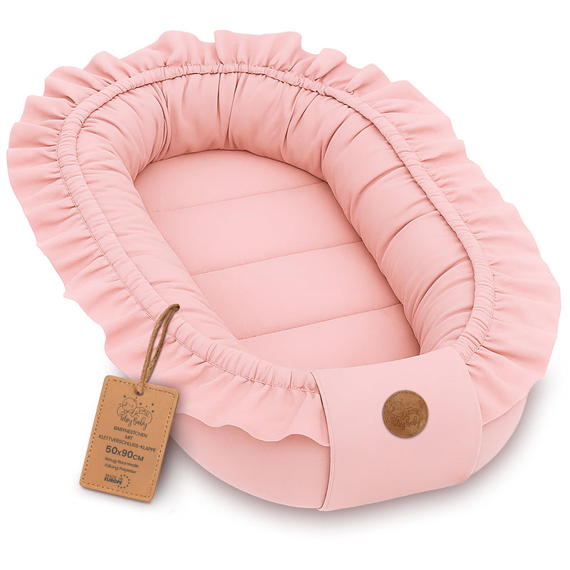 Babynest babynestchen neugeborene mit tragegriff 90 x 50 cm baby nestchen tragbar nest für bett kinder kuschelnest coccon für Jungen und Mädchen Schmutziges Rosa