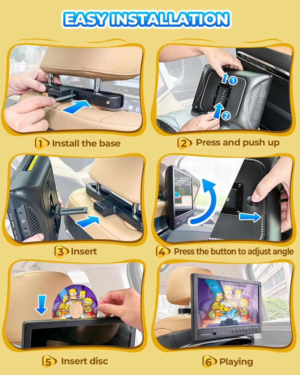 Arafuna 12,5 Zoll DVD Player Auto,1080p Auto Fernseher, DVD Player Auto Kinder Supporte l'entrée USB/TF, HDMI, AV, Non Rechargeable (Grauschwarz)