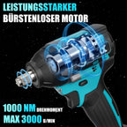 Schlagschrauber Akku 1000Nm für Makita 18V Batterie 3000RPM mit 2pcs 18V 2,0Ah Akku 1/2 Zoll Bürstenloser mit 6 Schlagbuchsen für Schraube und Mutter Auto LKW Reifen Removal