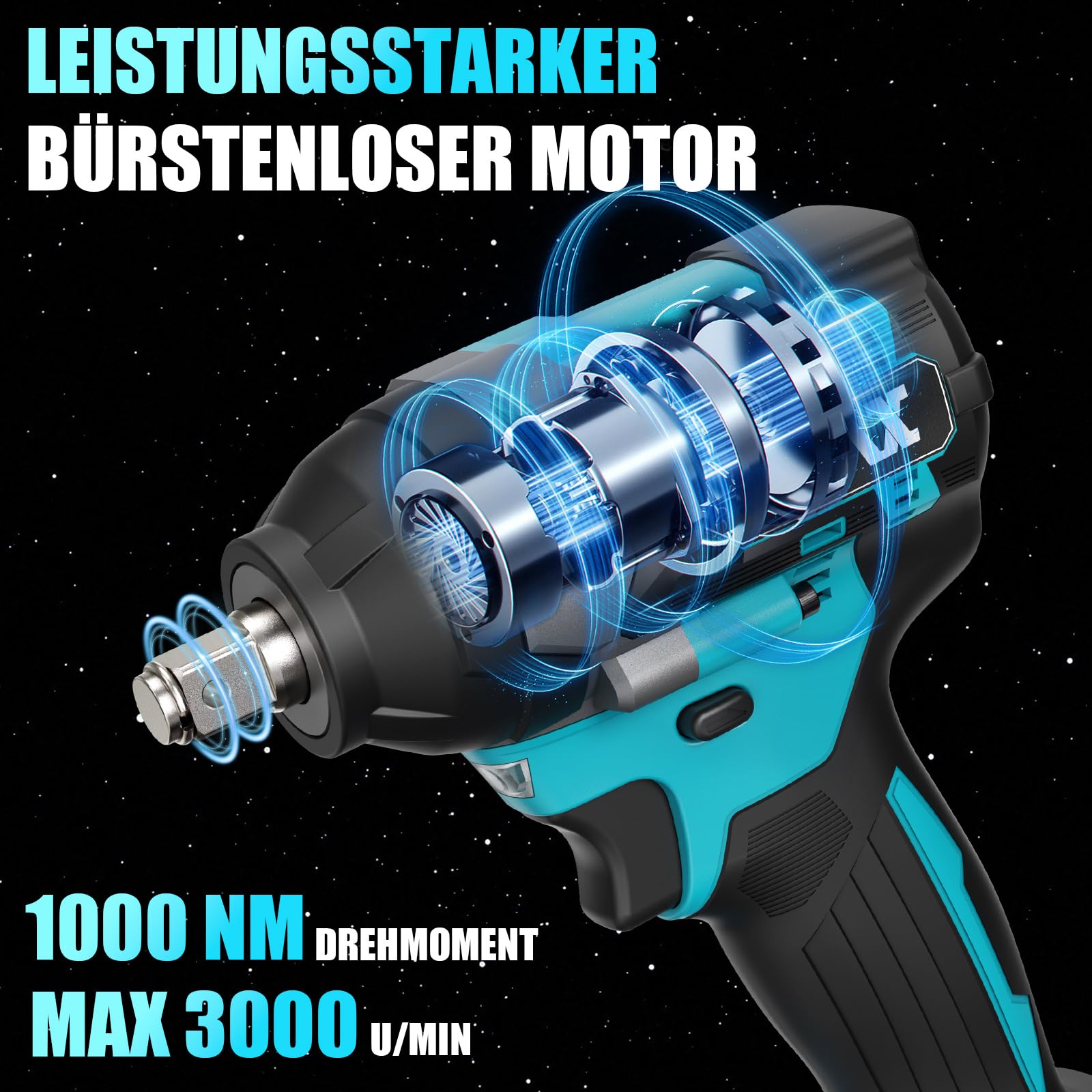 Schlagschrauber Akku 1000Nm für Makita 18V Batterie 3000RPM mit 2pcs 18V 2,0Ah Akku 1/2 Zoll Bürstenloser mit 6 Schlagbuchsen für Schraube und Mutter Auto LKW Reifen Removal