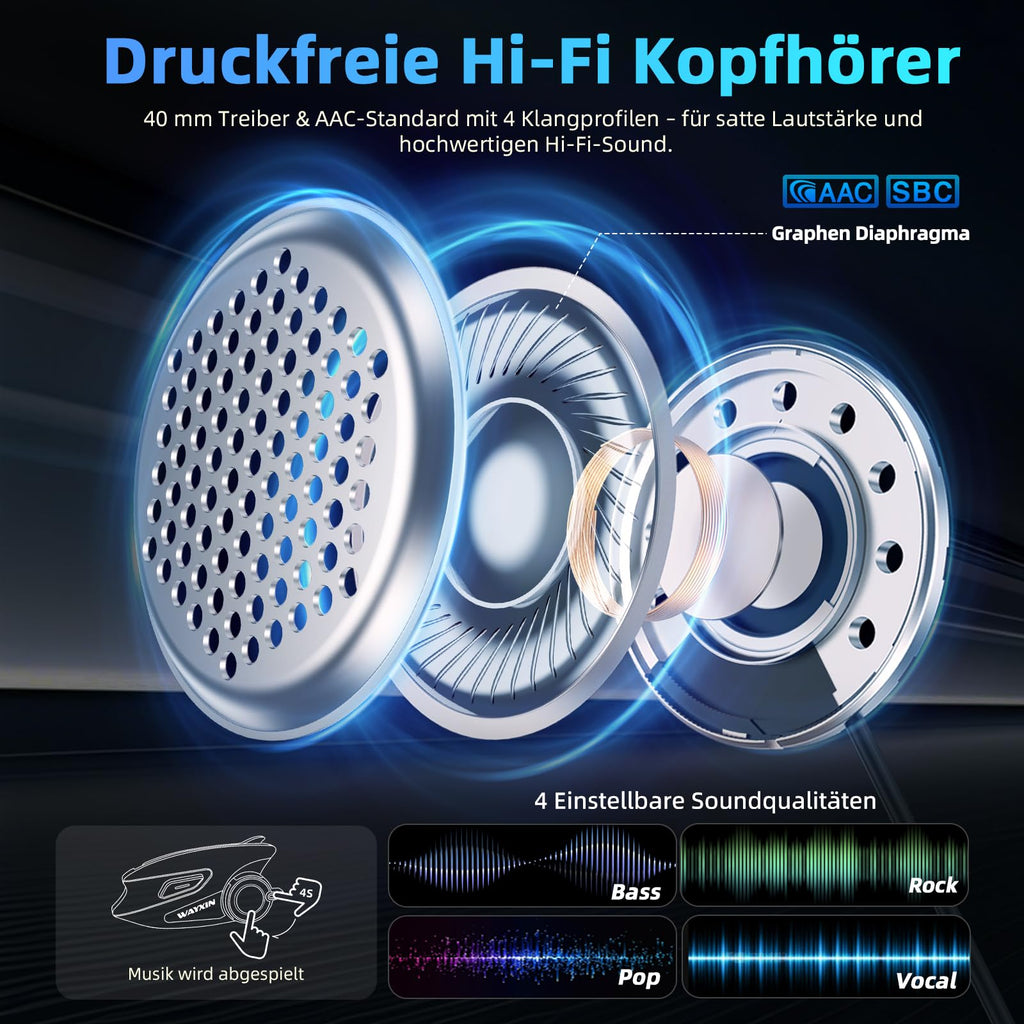 WAYXIN X6S Motorrad Intercom,integriertem Mesh Intercom System, Dual-Chip für Audio-Multitasking Kopfhörer,Helm Headset für bis zu 8 Motorräder,mit HiFi/Musik Teilen/FM/AI Sprache (Schwarz-2pcs)