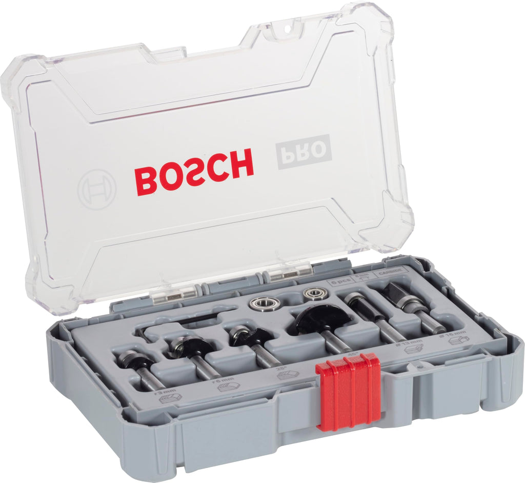 Bosch 6x PRO Rand- und Kantenfräser-Set, 6-tlg. (für Weichholz, Hartholz, Ø 19, 25, 25, 35, 13, 16 mm, Professional Zubehör Handfräse, Kantenfräse)