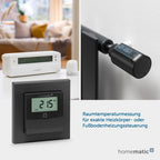 Homematic IP Smart Home Temperatur- und Luftfeuchtigkeitssensor mit Display – innen, anthrazit, steuert Heizkörper/Fußbodenheizung per App, Alexa, Temperaturmessung, Energie sparen, 160551A0