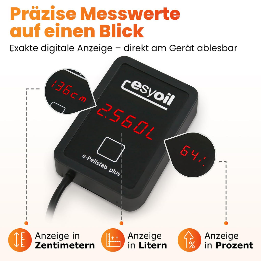 esyoil e-Peilstab: Digitale Füllstandsanzeige für Heizöltank/Öltank | Anzeige in Liter, Zentimeter und Prozent | einfache Montage | kein WLAN erforderlich