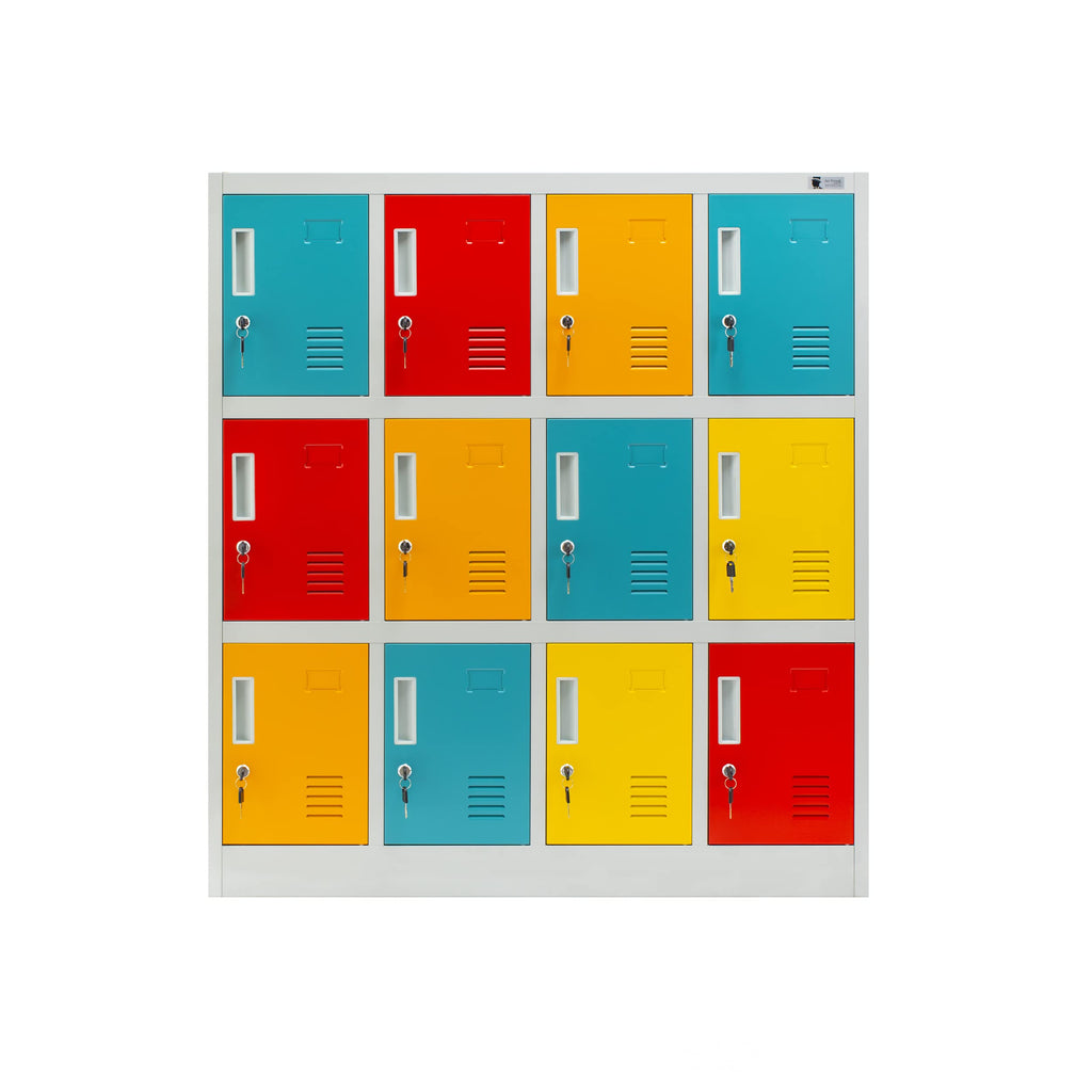 Jan Nowak Schließfachschrank 4B3A Werfachschrank Fächerschrank Umkleideschrank mit 12 Fächern Metall Pulverbeschichtung 120 cm x 110 cm x 45 cm (H x B x T) (Mehrfarbig)