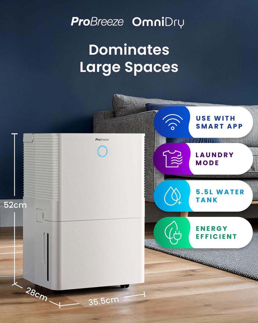 Pro Breeze Luftentfeuchter mit App & WLAN, 20L in 24h Entfeuchtungsleistung - Luftentfeuchter elektrisch mit Wäschemodus, Feuchtigkeitssensor, Timer - Gegen Schimmel - Entfeuchter Dehumidifier