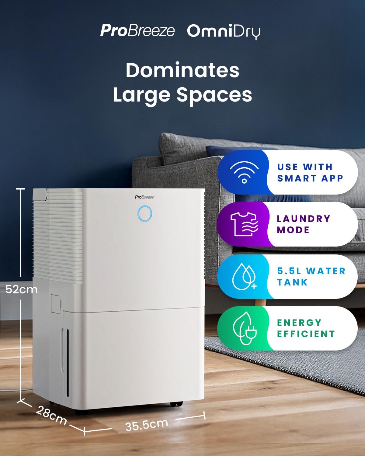 Pro Breeze Luftentfeuchter mit App & WLAN, 20L in 24h Entfeuchtungsleistung - Luftentfeuchter elektrisch mit Wäschemodus, Feuchtigkeitssensor, Timer - Gegen Schimmel - Entfeuchter Dehumidifier