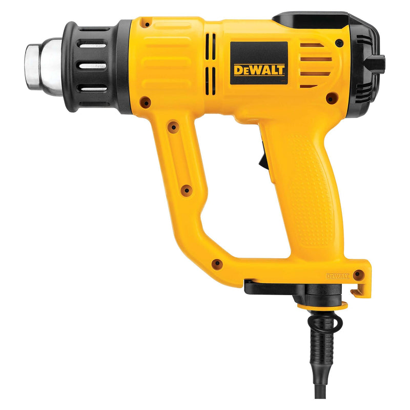 Dewalt 2.000 Watt Heißluftpistole D26414 (Temperatur 50-600°, Luftdurchsatz: 650 l/min, mit Flach- sowie Konusdüse und Lackschaber, sichere vertikale Standposition zum stationären Einsatz)