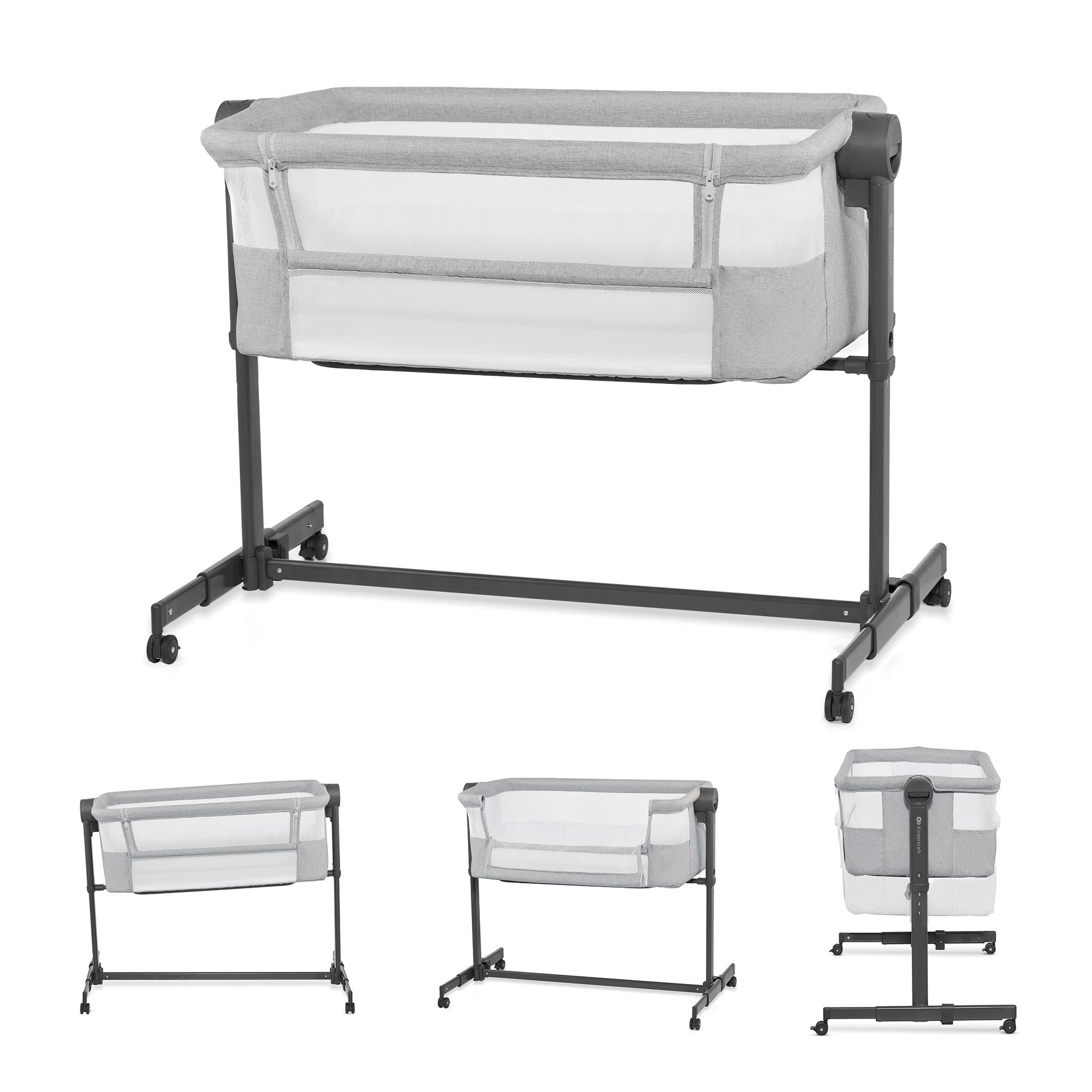 Kinderkraft Neste UP2 Beistellbett 2 in 1, Kinderreisebett mit Matratze Laken, 5-stufige Matratzenhöhenverstellung, 4 Rädern mit Bremse, Weichen Material, Leichte Konstruktion, Grau
