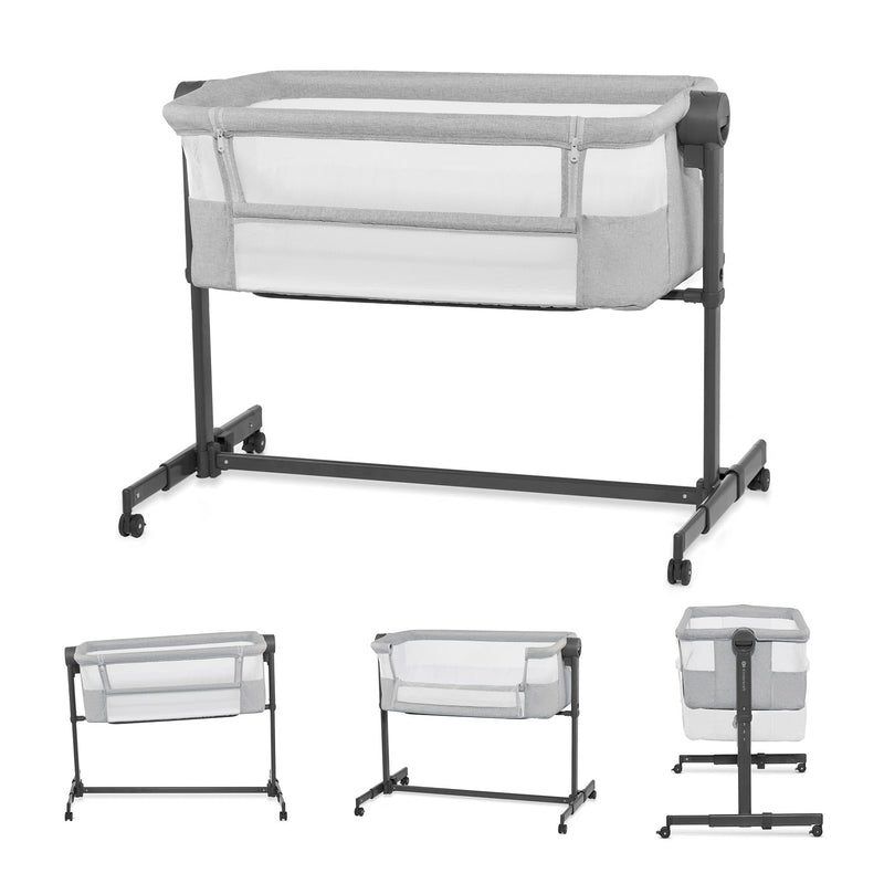 Kinderkraft Neste UP2 Beistellbett 2 in 1, Kinderreisebett mit Matratze Laken, 5-stufige Matratzenhöhenverstellung, 4 Rädern mit Bremse, Weichen Material, Leichte Konstruktion, Grau