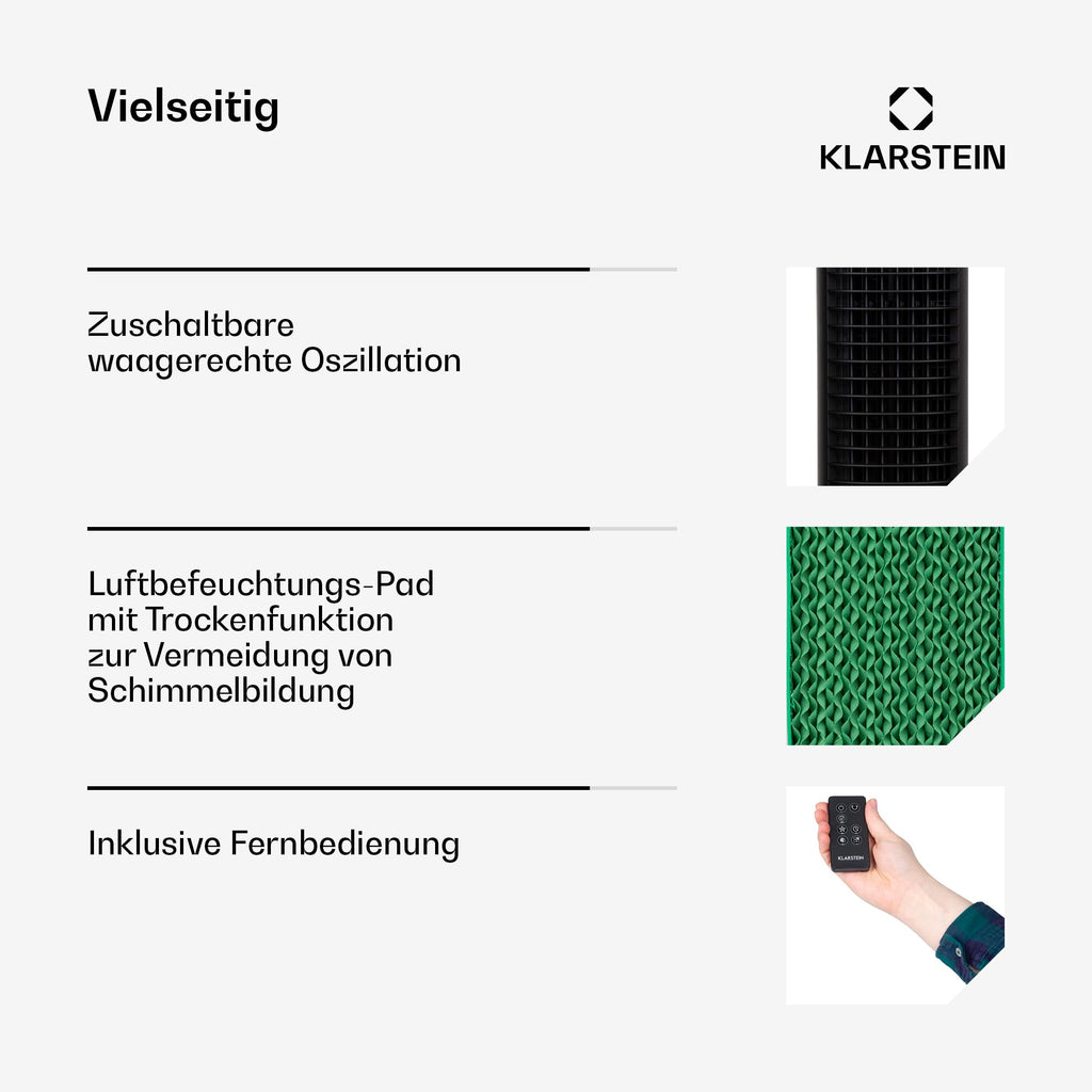 Klarstein Luftkühler mit Wasserkühlung, 5-in-1 Verdunstungskühler, Luftbefeuchter, Ventilator & Luftreiniger, Mobile Klimageräte Luftkühler mit App-Steuerung, 80W Air Cooler, 462m³/h Luftstrom, Weiß