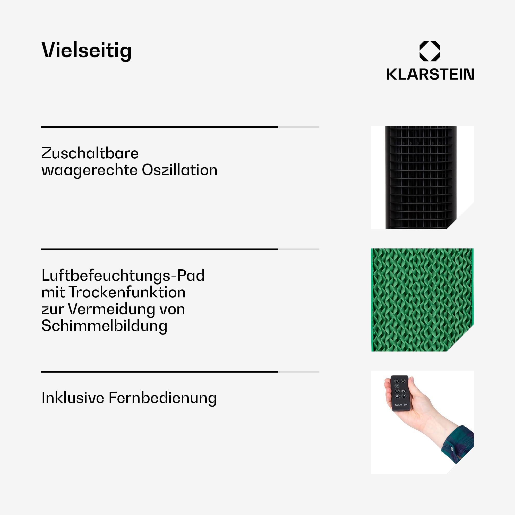 Klarstein Luftkühler mit Wasserkühlung, 5-in-1 Verdunstungskühler, Luftbefeuchter, Ventilator & Luftreiniger, Mobile Klimageräte Luftkühler mit App-Steuerung, 80W Air Cooler, 462m³/h Luftstrom, Weiß