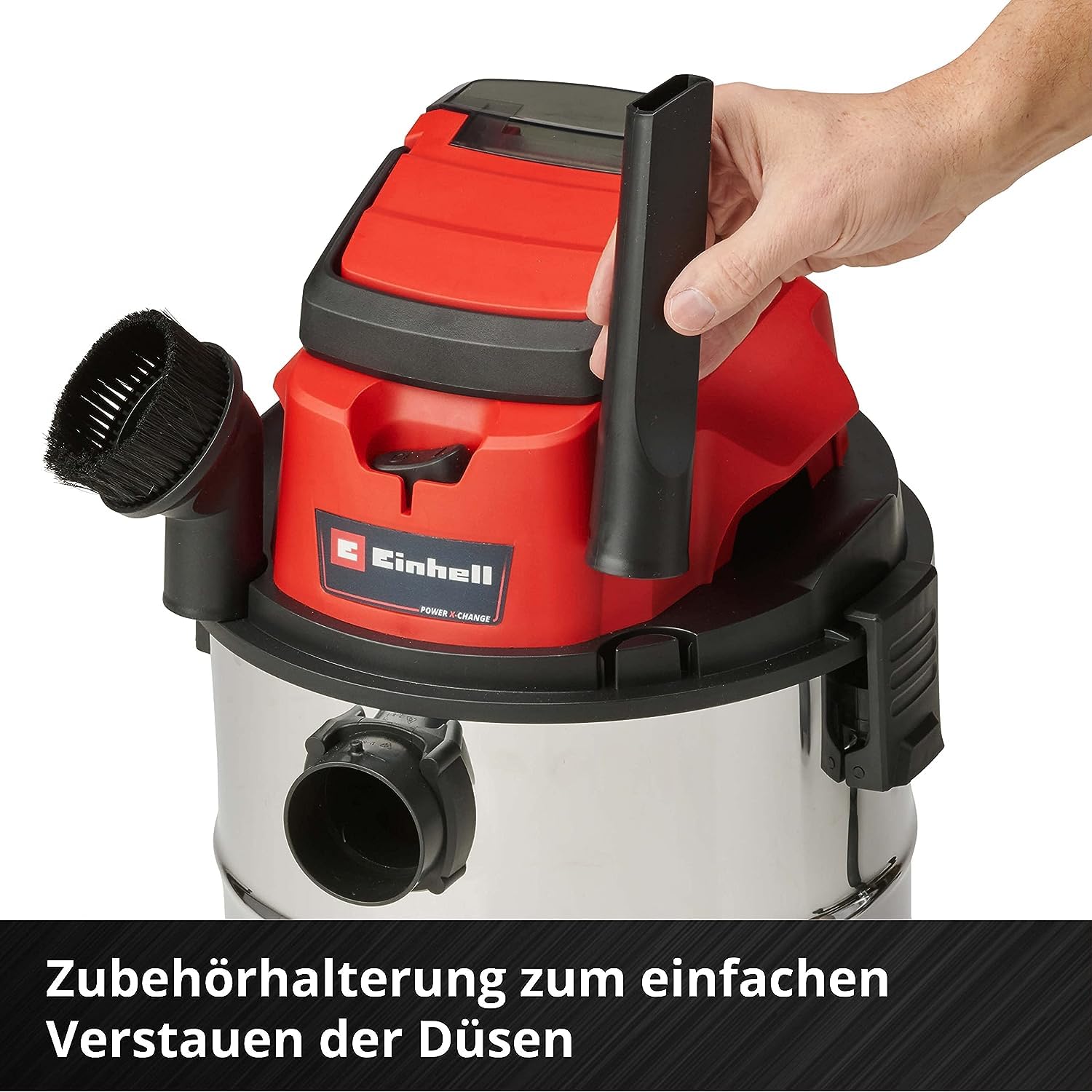 Einhell Akku-Nass-Trockensauger TC-VC 18/20 Li S-Solo Power X-Change (18 V, 20 L Edelstahlbehälter, Rollen, Zubehörhalterung, inkl. div. Filter und Düsen, ohne Akku)