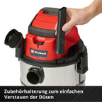 Einhell Akku-Nass-Trockensauger TC-VC 18/20 Li S-Solo Power X-Change (18 V, 20 L Edelstahlbehälter, Rollen, Zubehörhalterung, inkl. div. Filter und Düsen, ohne Akku)