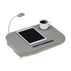 Relaxdays Laptopkissen, LED-Licht, tragbar, flacher Lapdesk, mit Getränkehalter, weiches kleines Schosstablett, grau