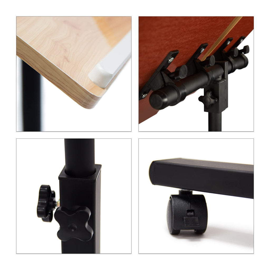 Relaxdays Laptoptisch höhenverstellbar HBT 95 x 60 x 40 cm Notebook Ständer auch für Linkshänder Sofatisch Beistelltisch mit bremsbaren Rollen mit Ablage für Maus mit 2 Stopp-Leisten, Eiche, gelb